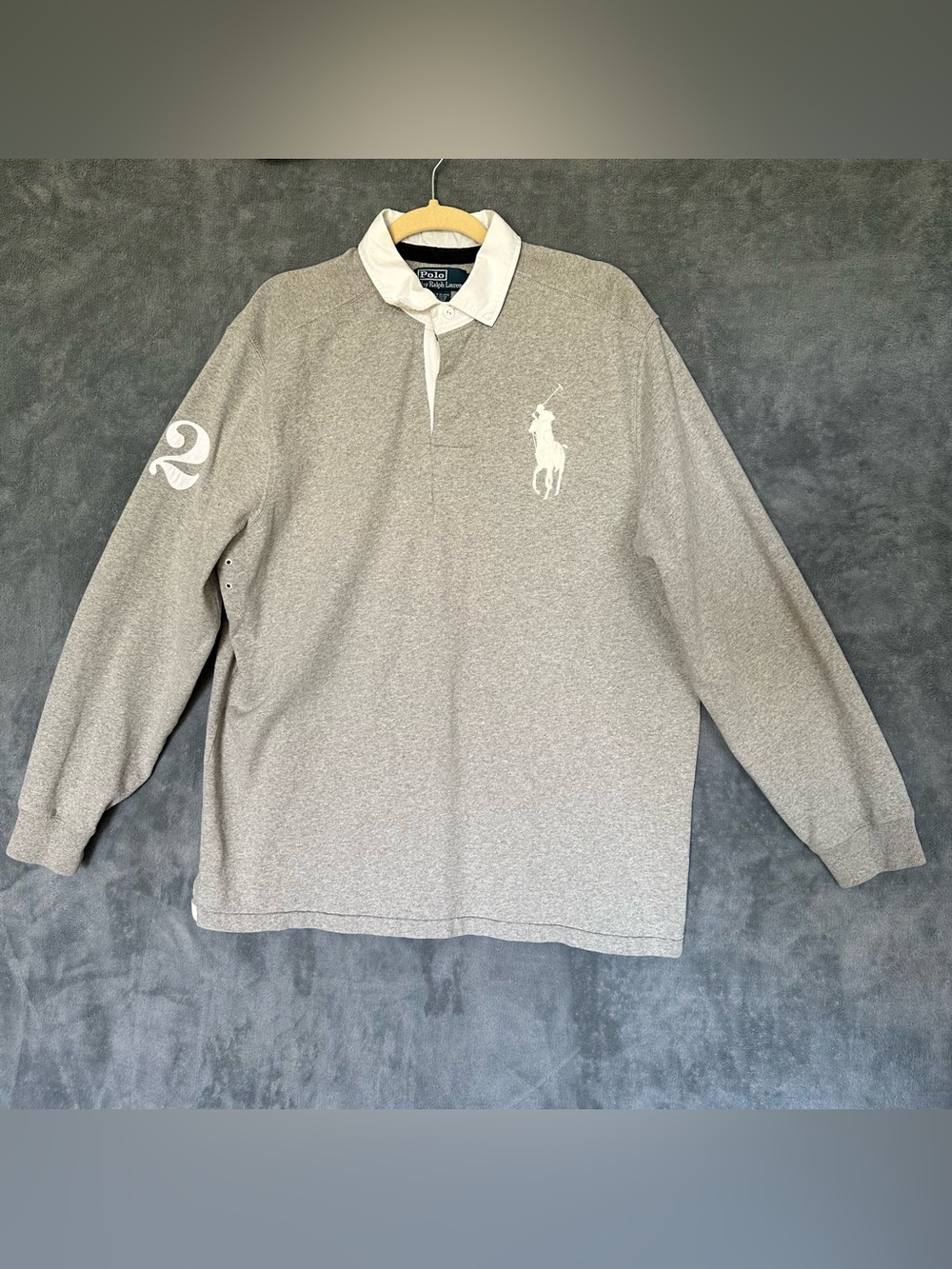 Polo by Ralph Lauren Grey Vintage Long Sleeve Rugby Polo Elbow Patches Large